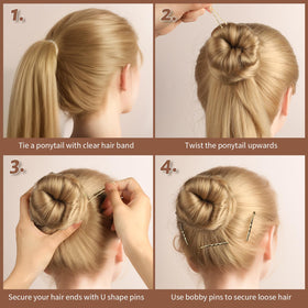 Teenitor applied in a blonde updo showing discreet hold and natural look