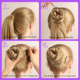 Teenitor styling example of an updo showing strong hold and invisible pins