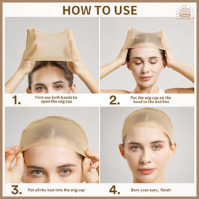 Teenitor lifestyle image of applying wig cap at dressing table for organized routine