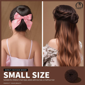 Teenitor low bun held in hands showing neat finish and easy adjustment