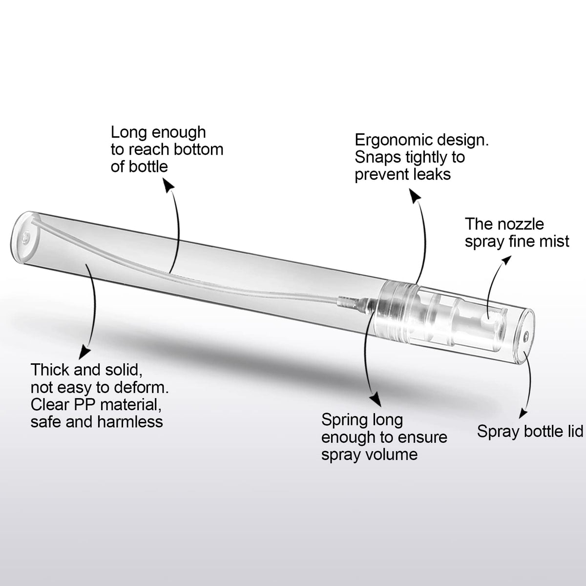 Material and label view of Teenitor bottle highlighting odorless PP construction and safe use