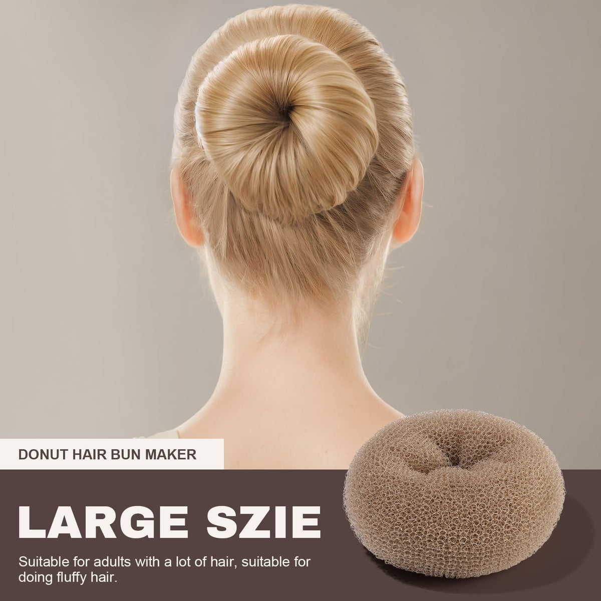 Teenitor medium-sized bun maker in hair demonstrating quick polished bun with support