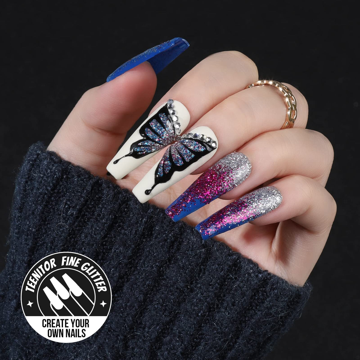Teenitor nail art application with glitter giving shiny durable manicure effect