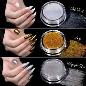 Teenitor box of gold charms and caviar beads arranged for creating textured nail art