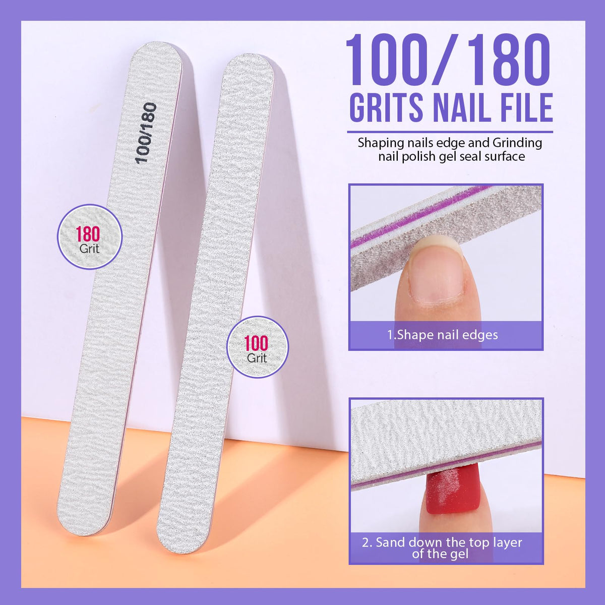Teenitor nail files 120/180 grit set, controlled surface reduction and shaping