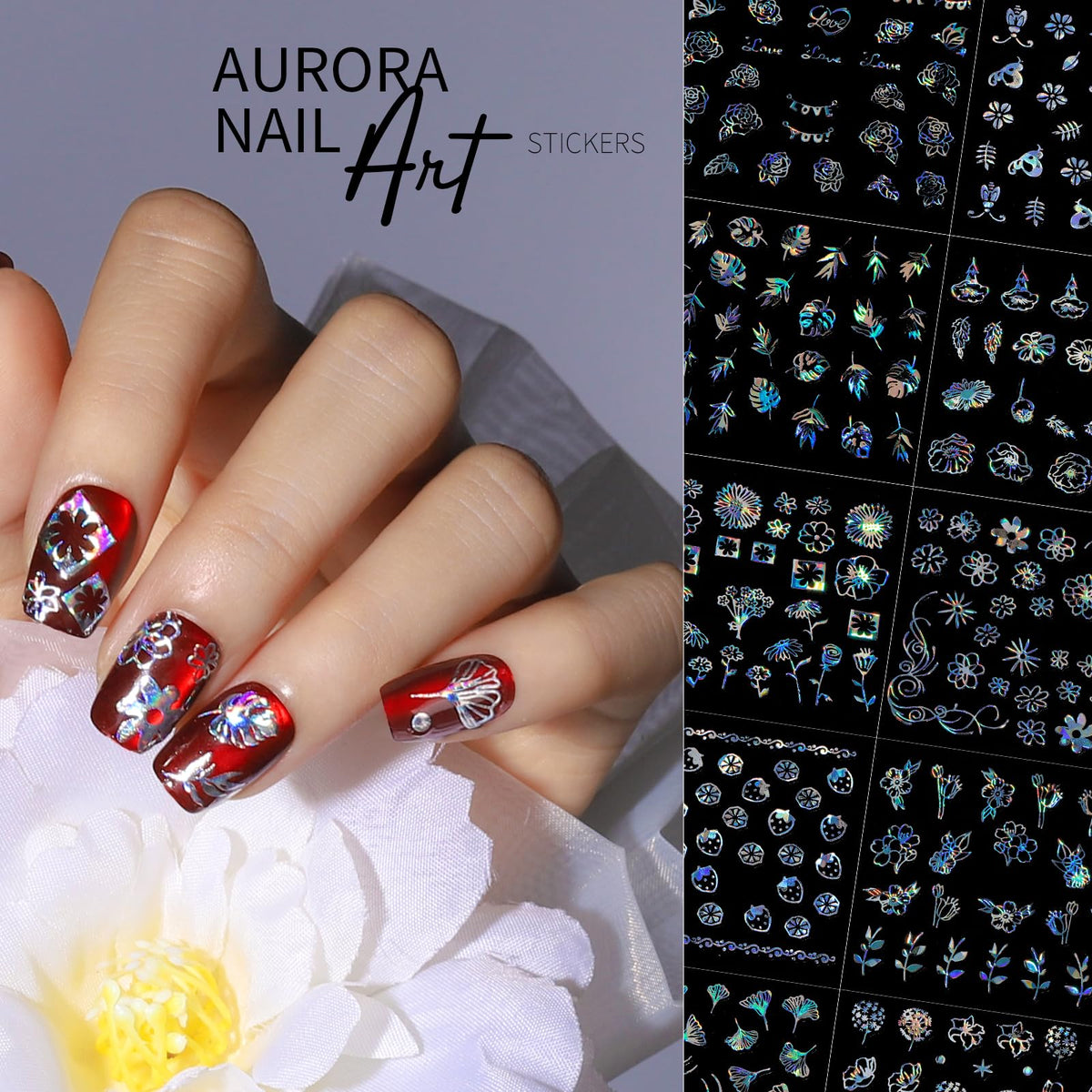 Teenitor finished nails with stickers creating a festive party-ready look