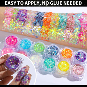 Teenitor open jars arranged to show each of the 12 vibrant gel shades and glow effect