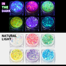 Teenitor open jars top view revealing six vibrant glitter colors and easy access