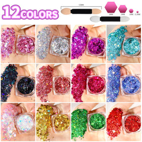 Teenitor open pots close-up displaying gel texture and mixed glitter for easy application