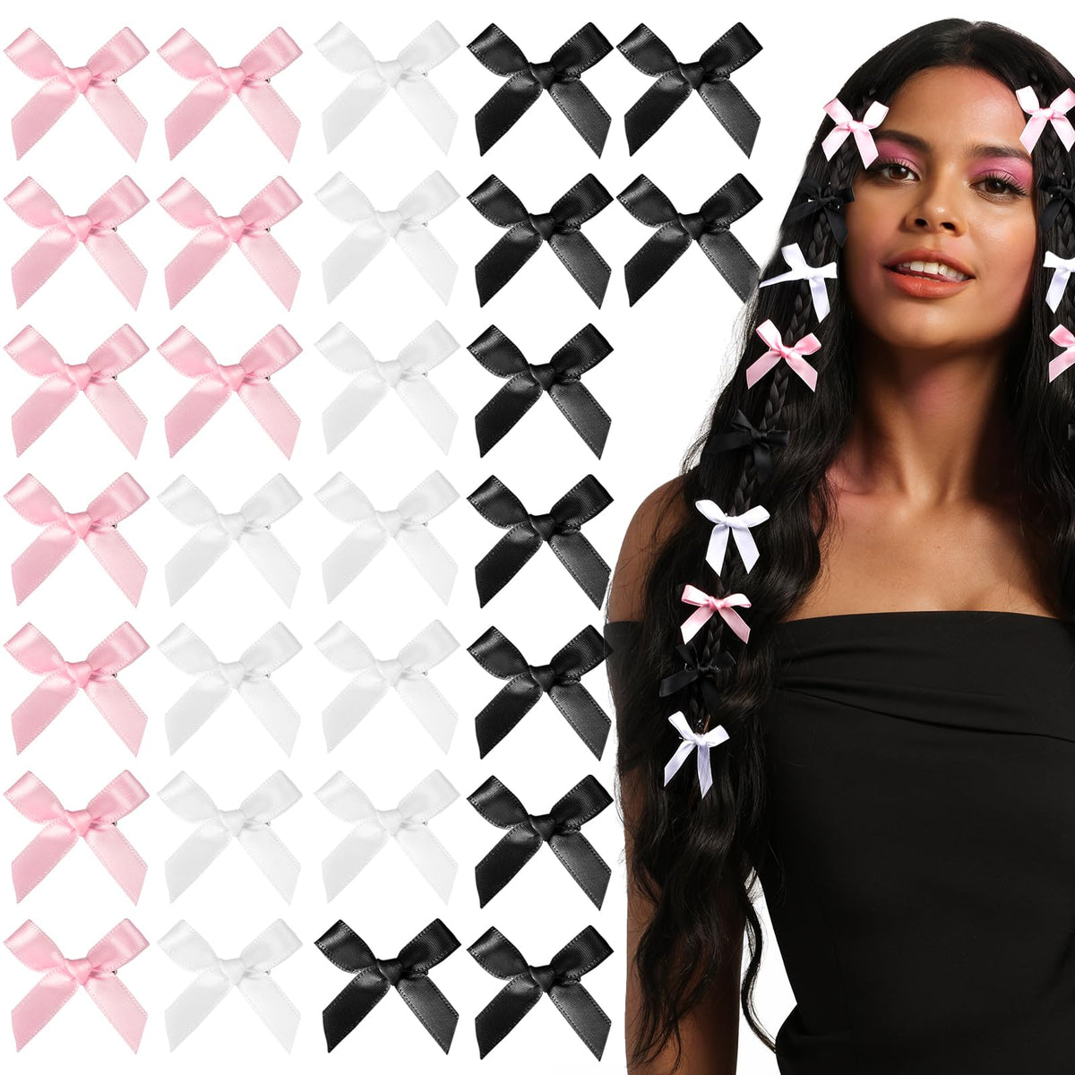 Teenitor front packaging showing 30 pink black white bows, convenient set