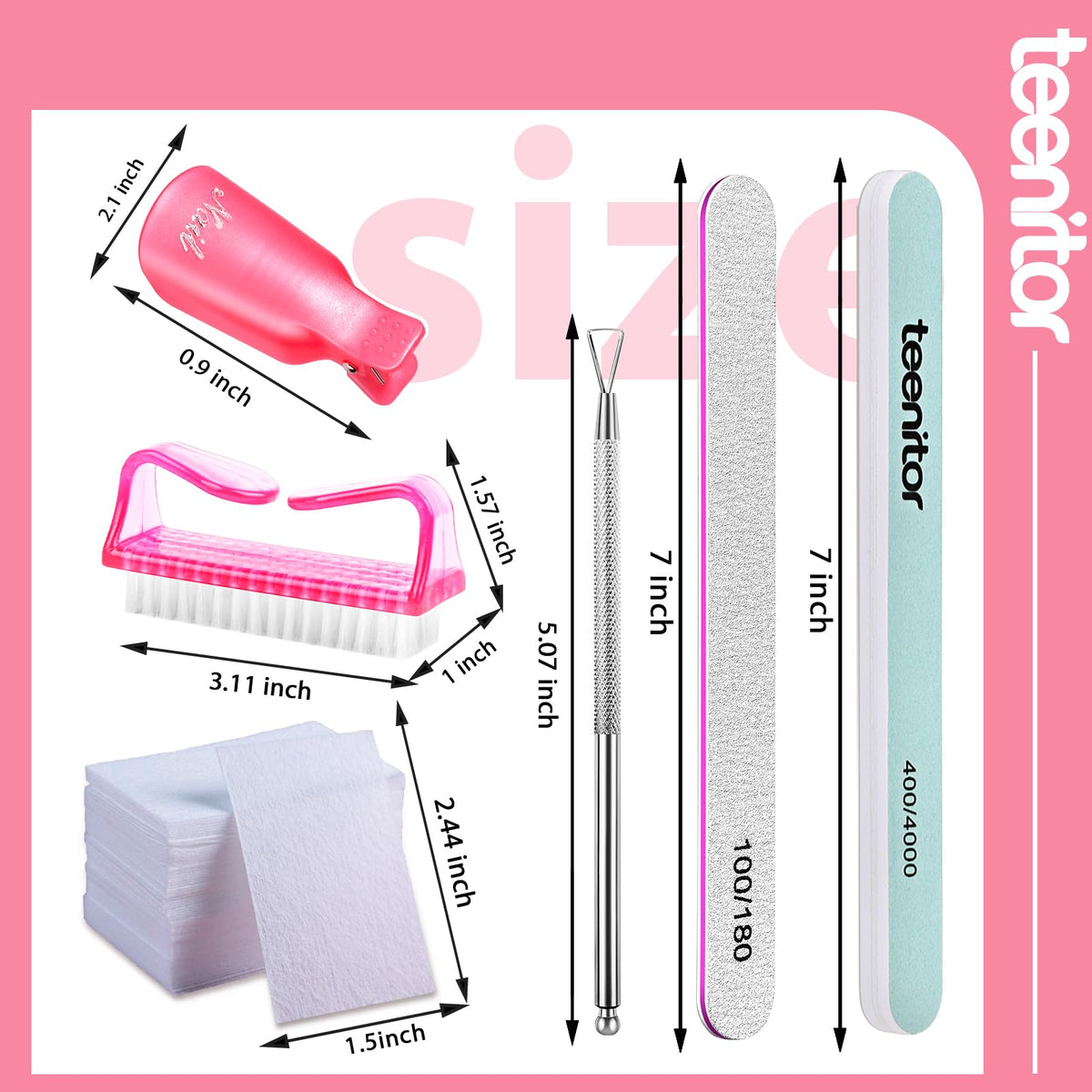 Teenitor pink soak-off clips close-up demonstrating secure acetone hold