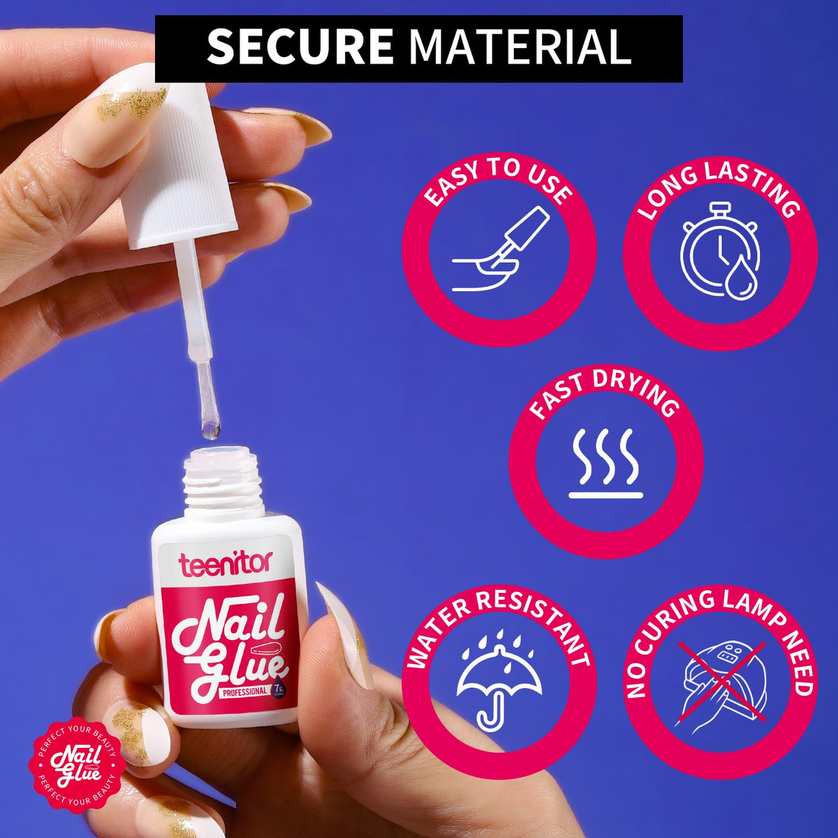 Teenitor size comparison beside a fingernail to show bottle capacity advantage