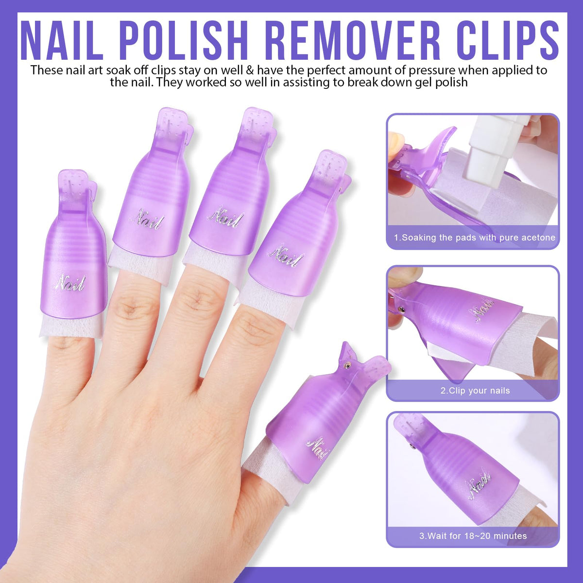 Teenitor reusable soak‑off clips closeup securing soaked pads for efficient removal