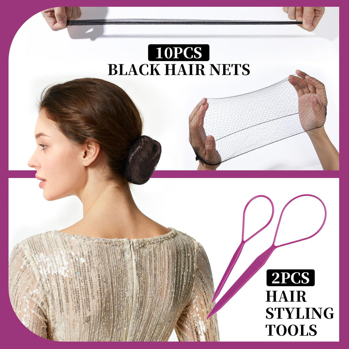 Teenitor spiral hair pins inserted into bun demonstrating secure twist hold