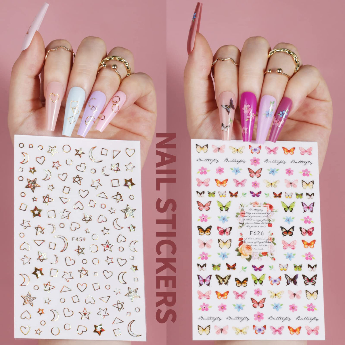 Teenitor nail stickers and rose charms laid out for quick decorating