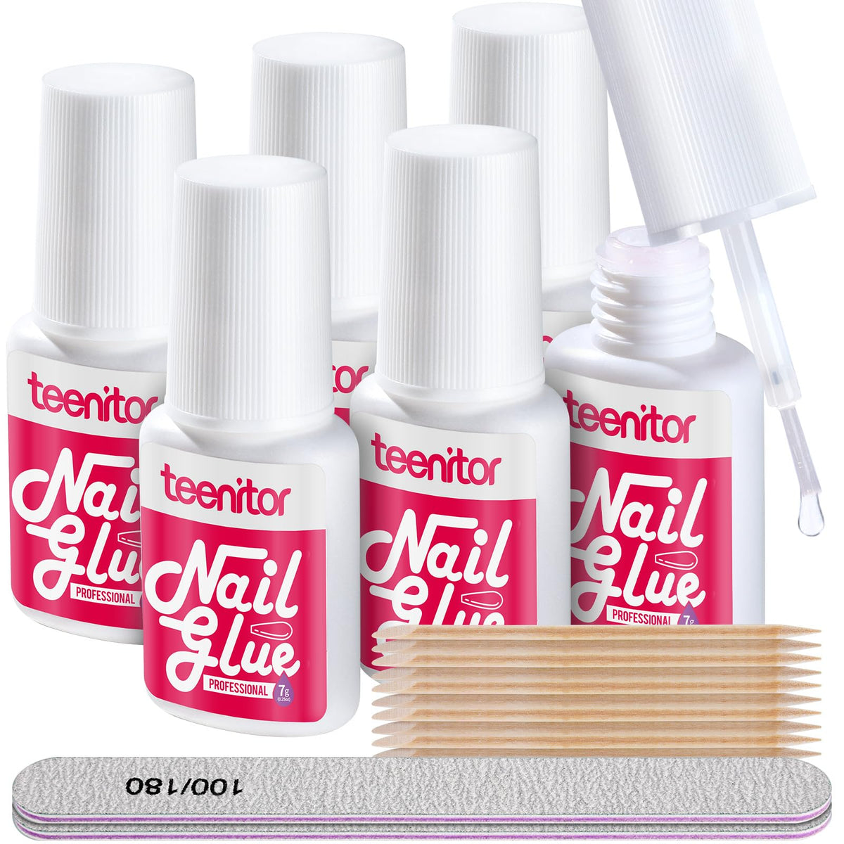 Teenitor glue front packaging showing large 42ml bottle for long-lasting bonds