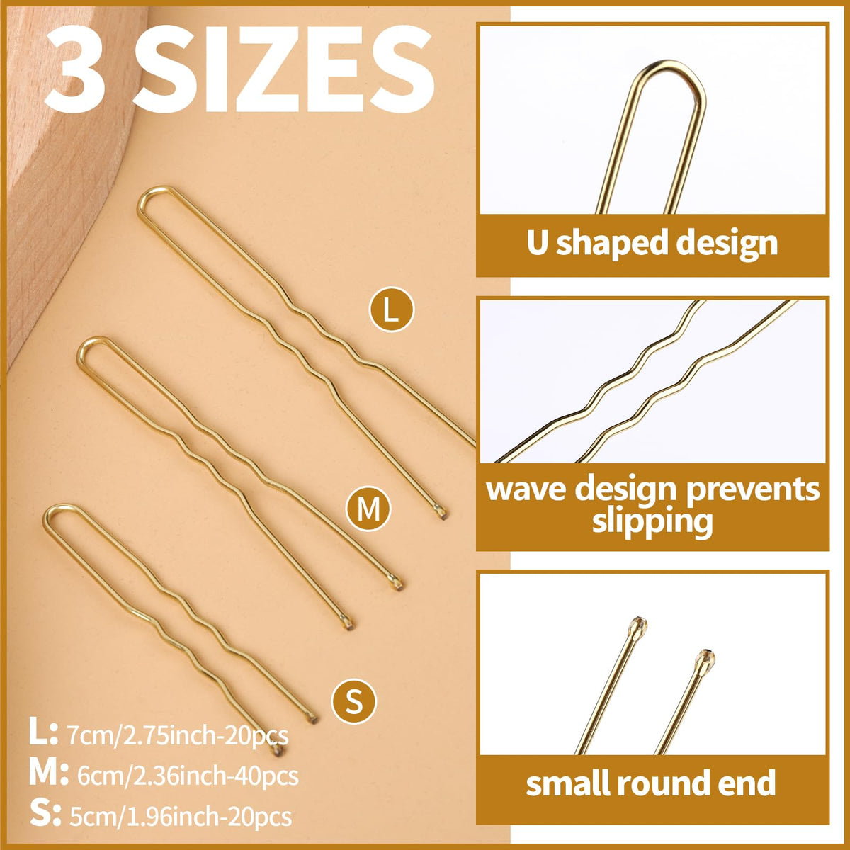 Teenitor assorted U-pins in three lengths, providing secure hold for many hair types