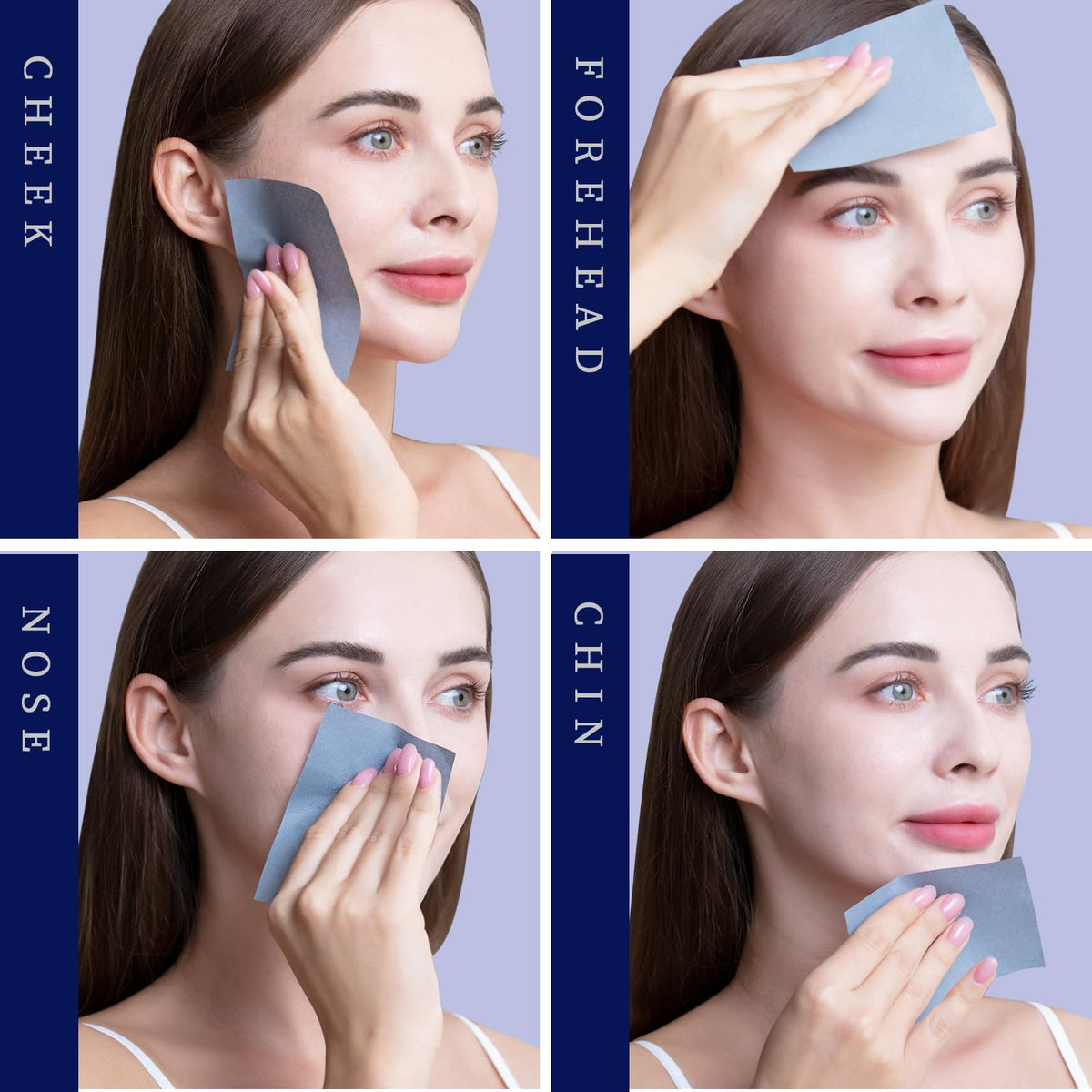 Teenitor blotting sheet on T-zone removing shine while preserving makeup