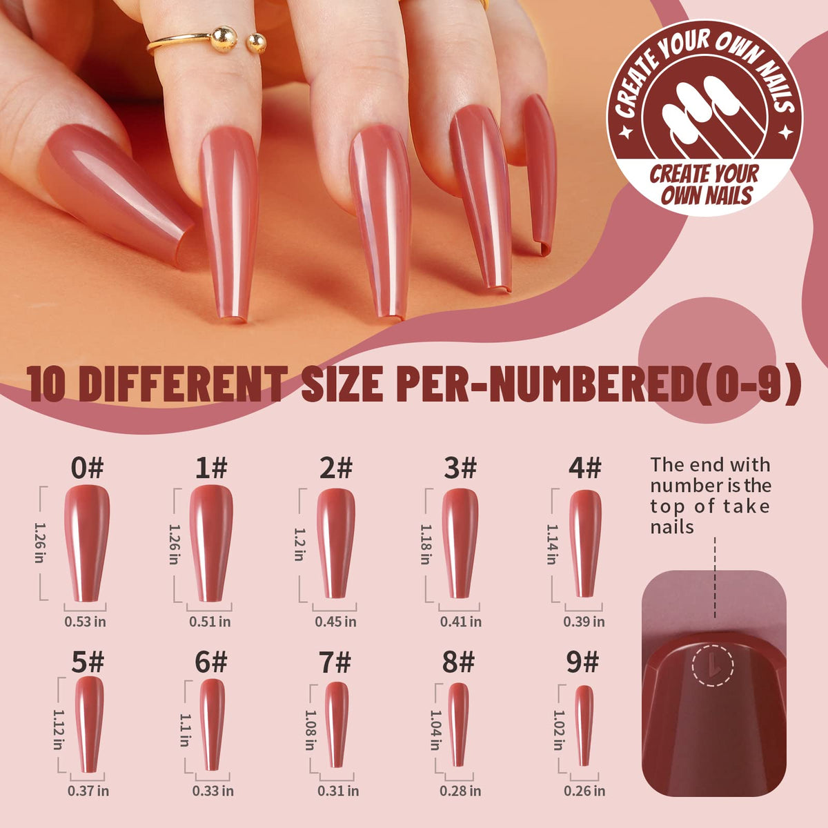 Teenitor worn coffin nails on hands showing long salon-ready style