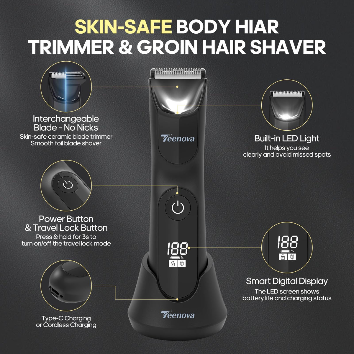 TEENOVA ceramic blade close-up demonstrating safe no-nick shaving