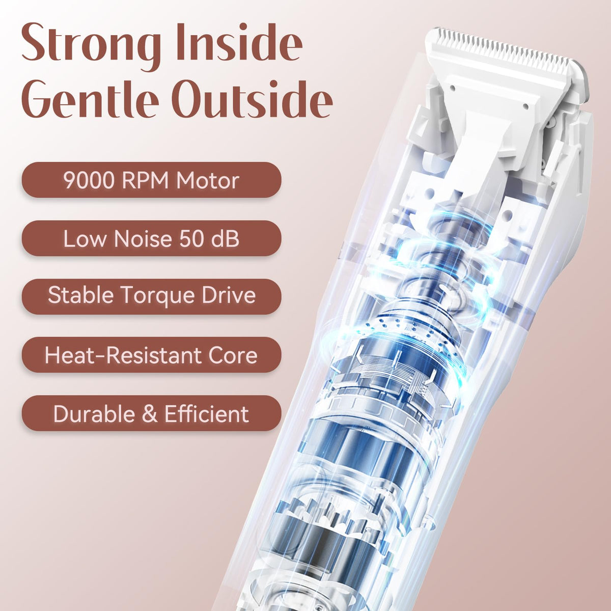 TEENOVA ceramic blade close-up highlighting smooth edge for gentle, precise trimming
