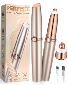 TeethBliss front view showing slim light-gold trimmer and power button, precise grooming