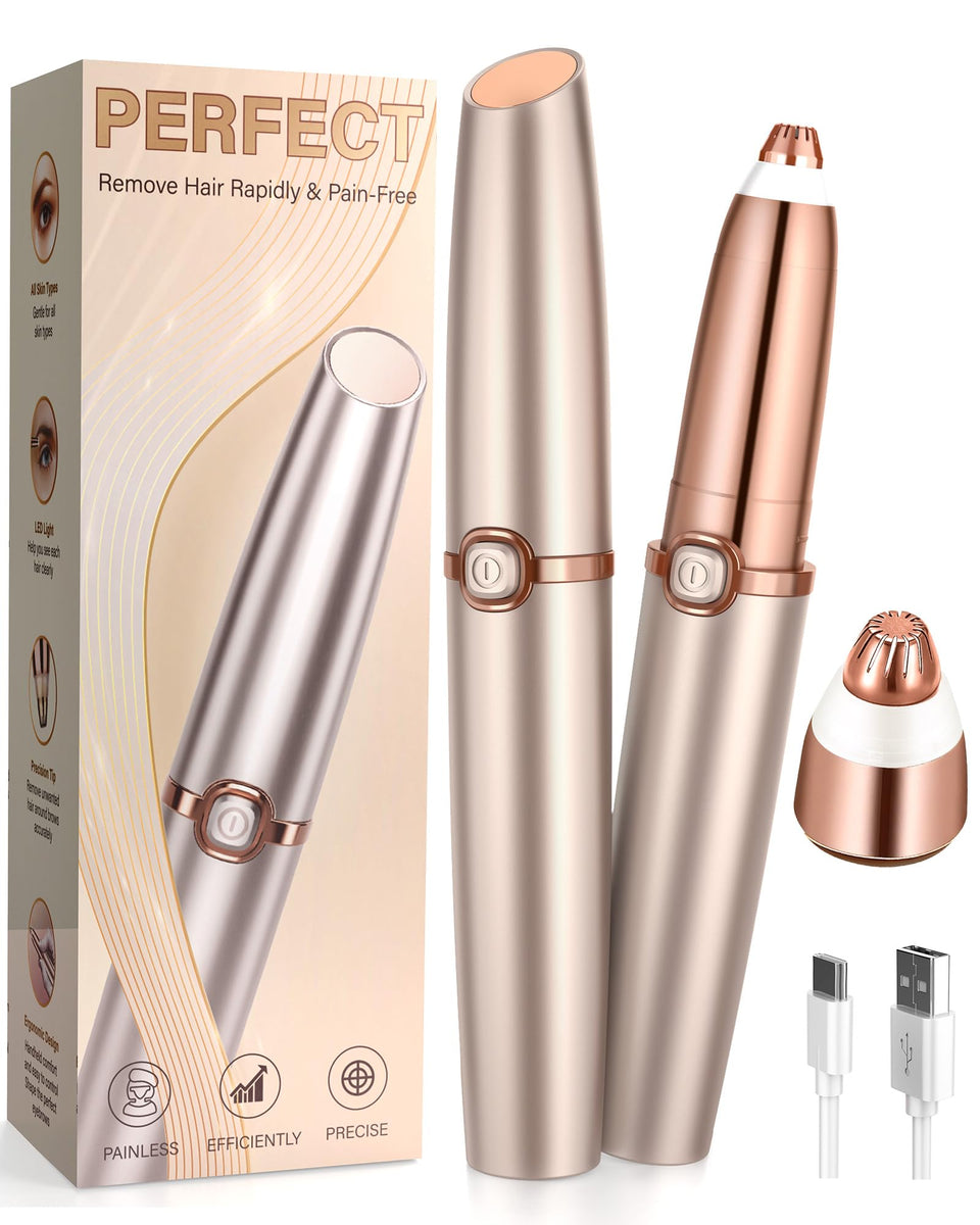 TeethBliss front view showing slim light-gold trimmer and power button, precise grooming