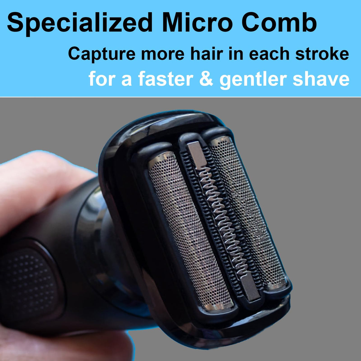 TEEYSO 53B installed on compatible Braun shaver demonstrating easy click-on replacement and improved shave quality