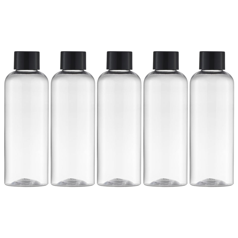 Tekson clear bottles front view showing five bottles for easy packing