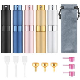 Tekson front view of five atomizers showing compact travel benefit