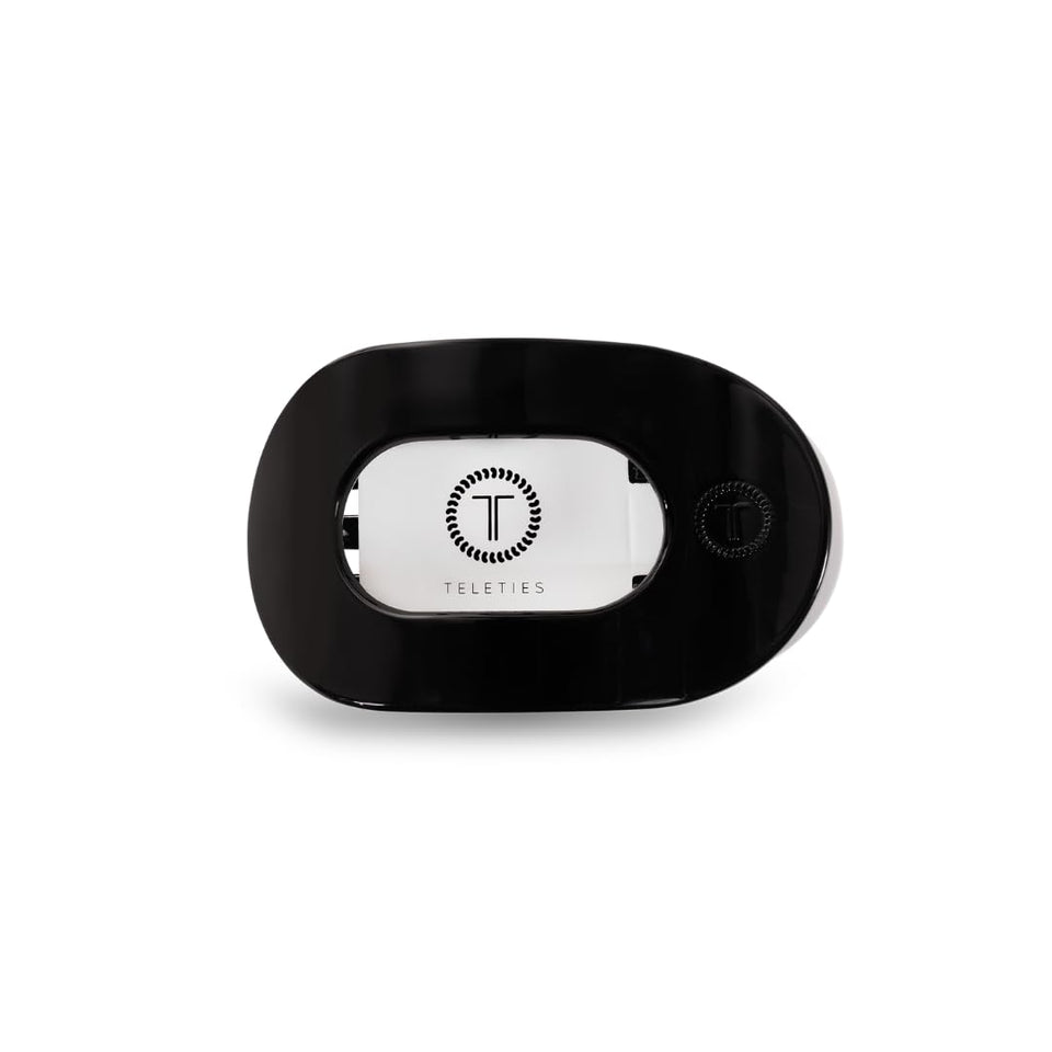 Teleties flat round clip front view shows sleek profile and secure hold