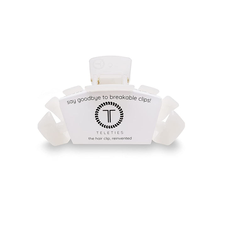 TELETIES large hair clip front view showing coconut white finish and strong grip
