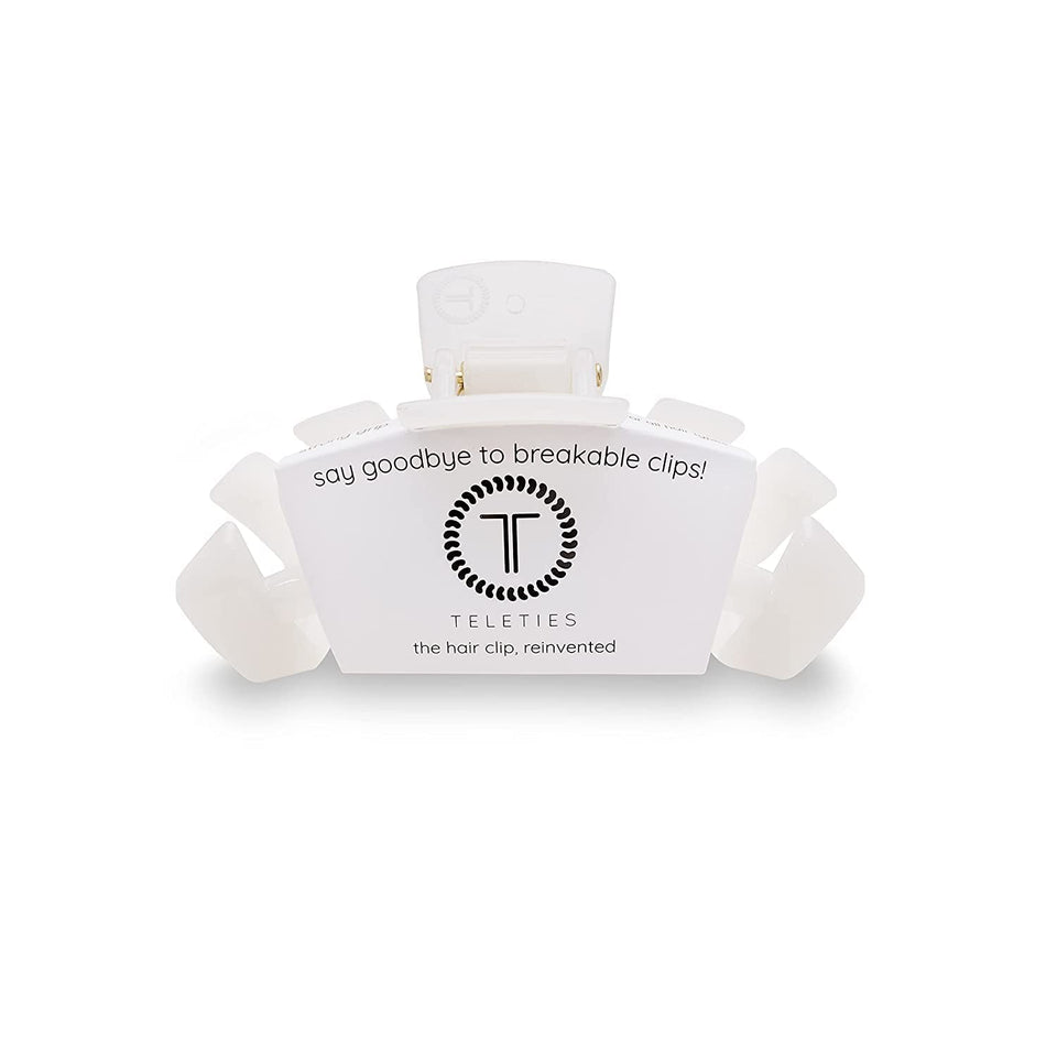 TELETIES large hair clip front view showing coconut white finish and strong grip