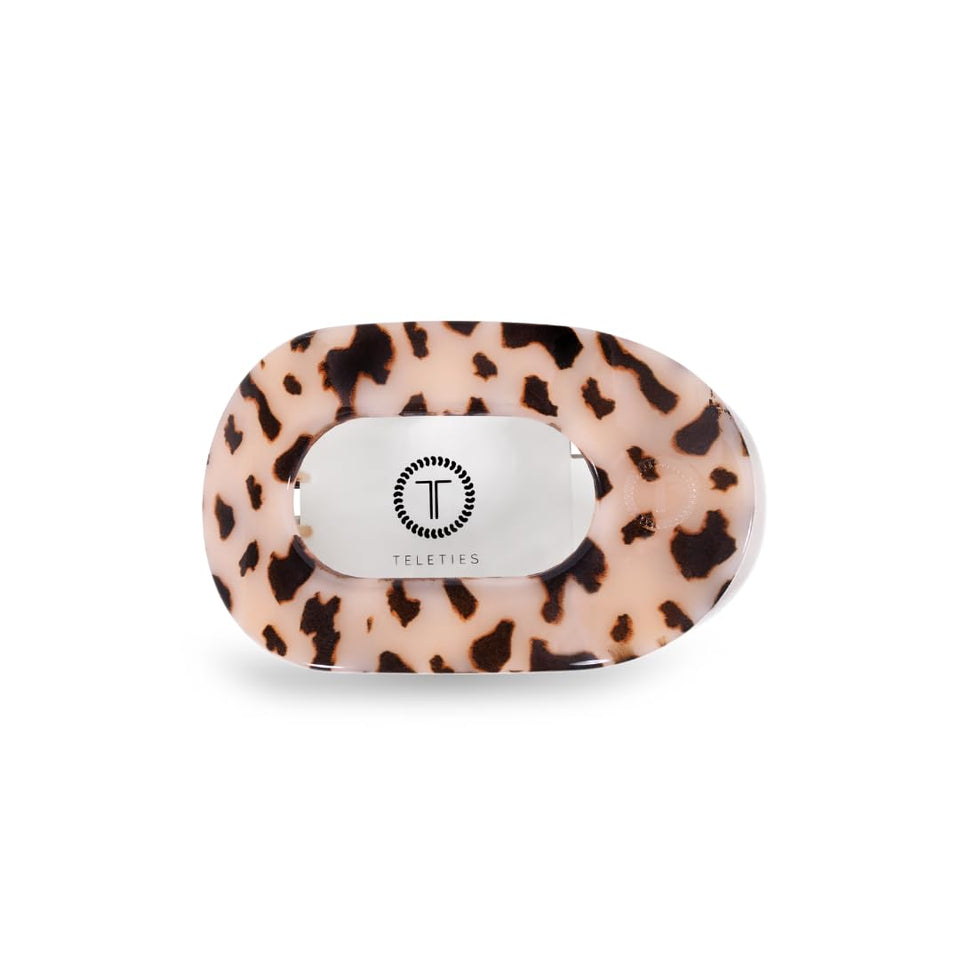 TELETIES large flat round clip front view shows sleek Blonde Tortoise finish and comfortable shape