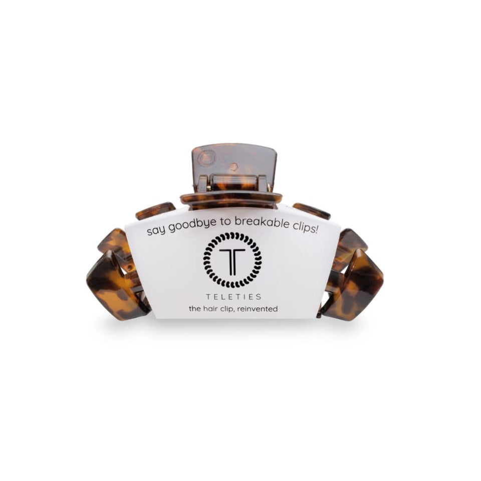 TELETIES large clip front view showing tortoise finish and secure grip