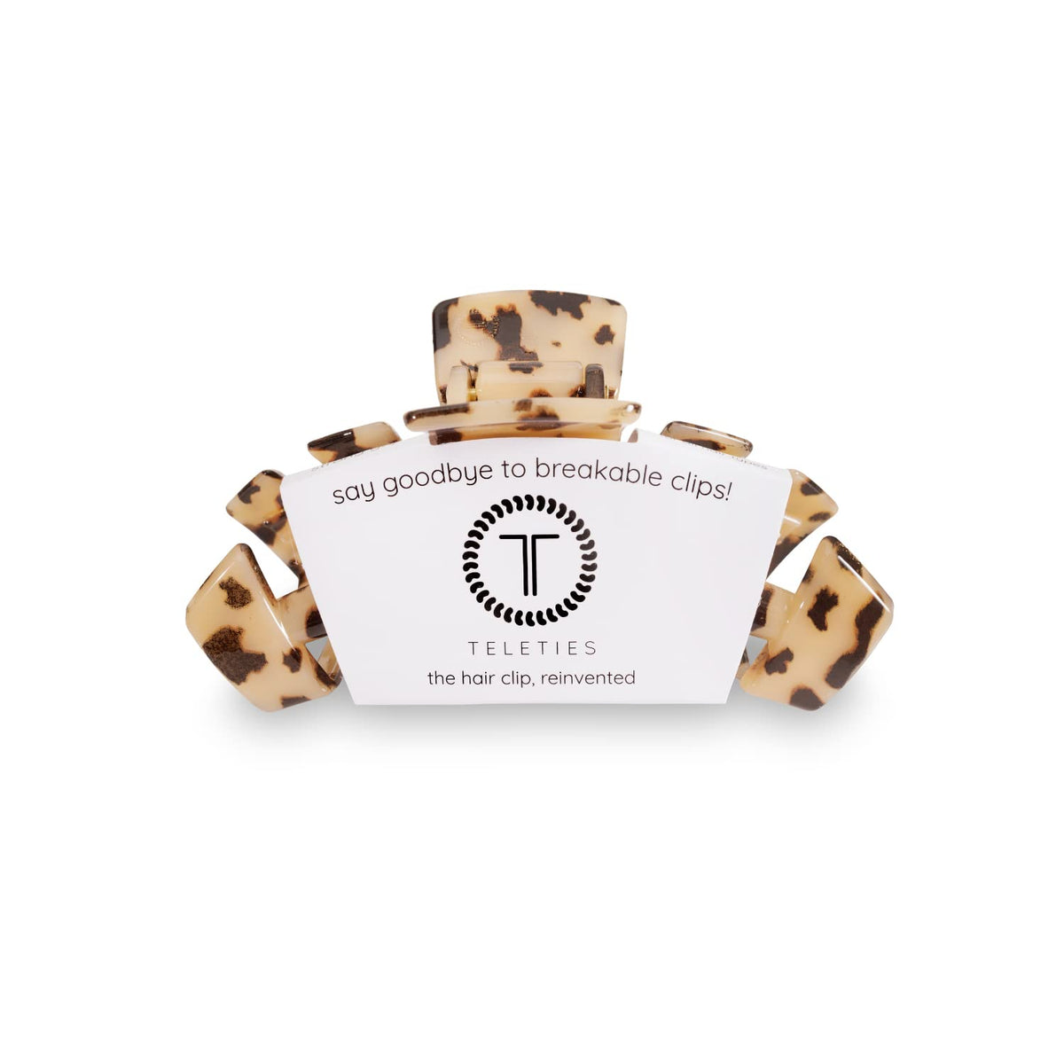 TELETIES front view Blonde Tortoise showing polished finish and reliable hold