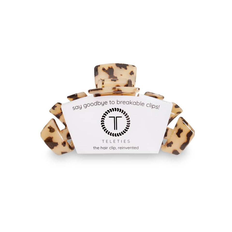 TELETIES front view Blonde Tortoise showing polished finish and reliable hold