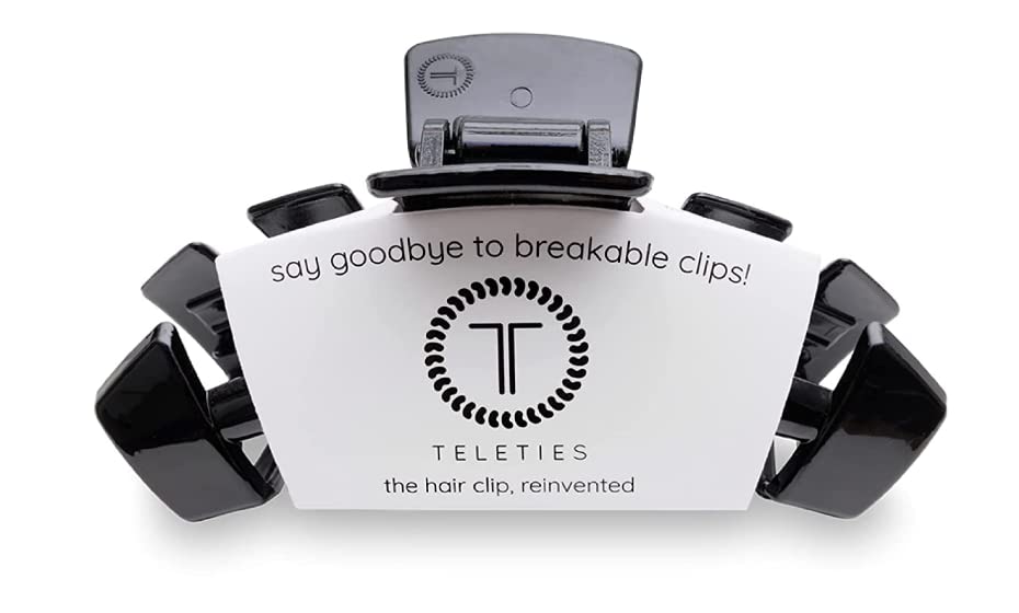 TELETIES medium clip front view showing sleek jet black finish and secure hold