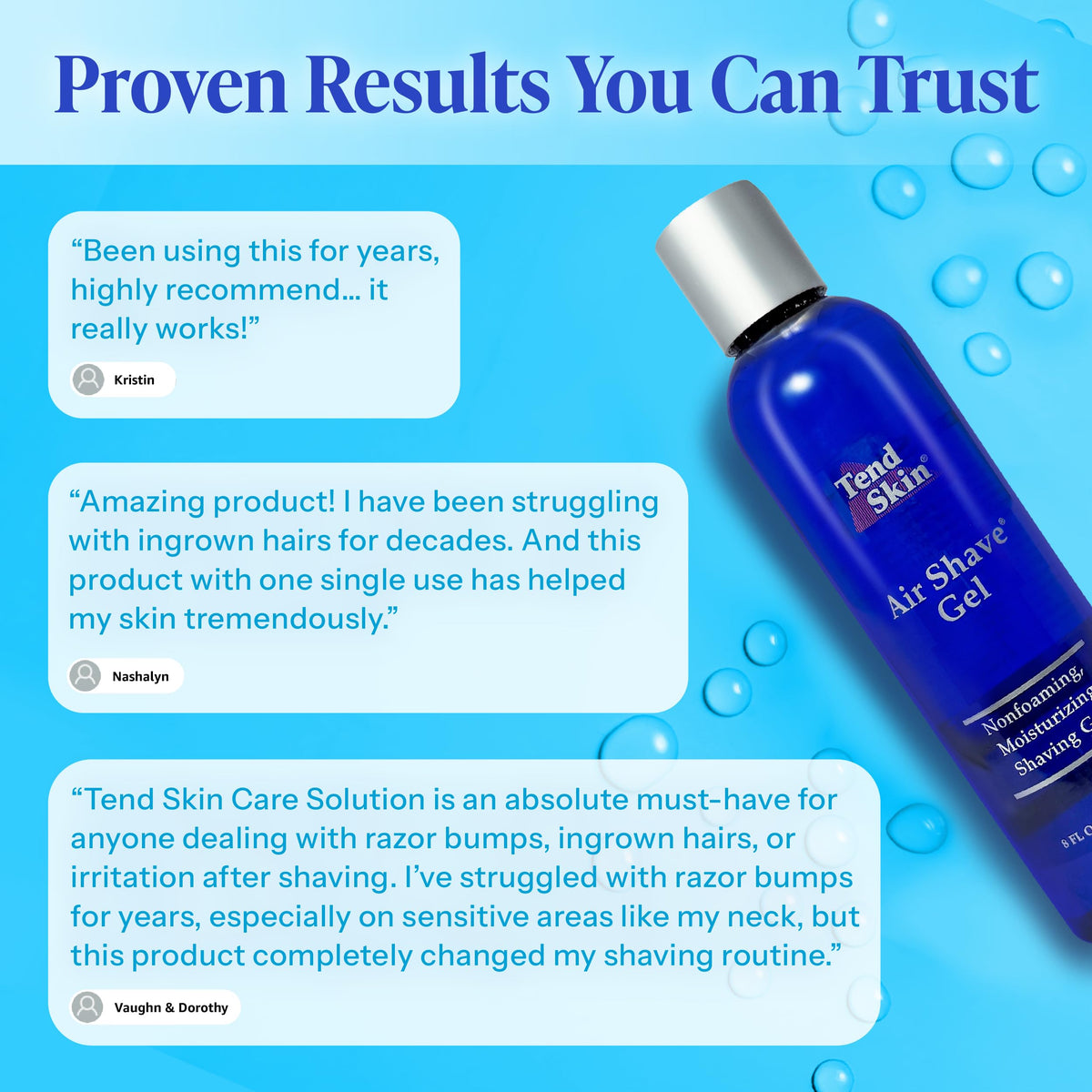 Tend Skin bottle label detail highlighting ingredients and usage directions for confident use