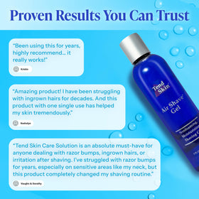 Tend Skin bottle label detail highlighting ingredients and usage directions for confident use