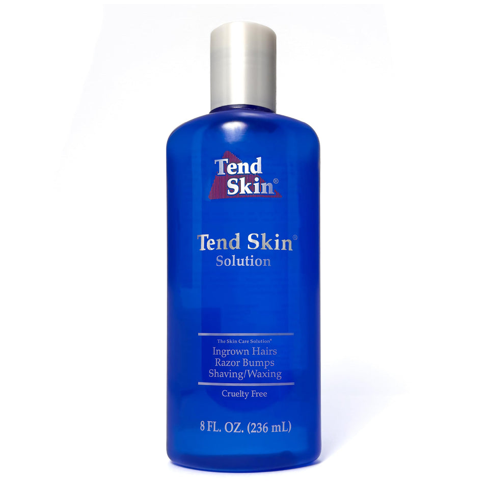 Tend Skin front bottle showing full 8 oz solution and clear liquid benefit