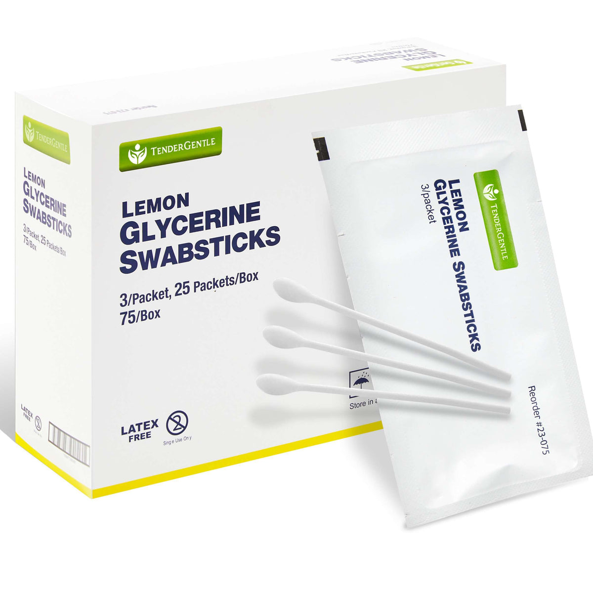 TenderGentle front packaging showing lemon glycerin swabs for quick oral comfort