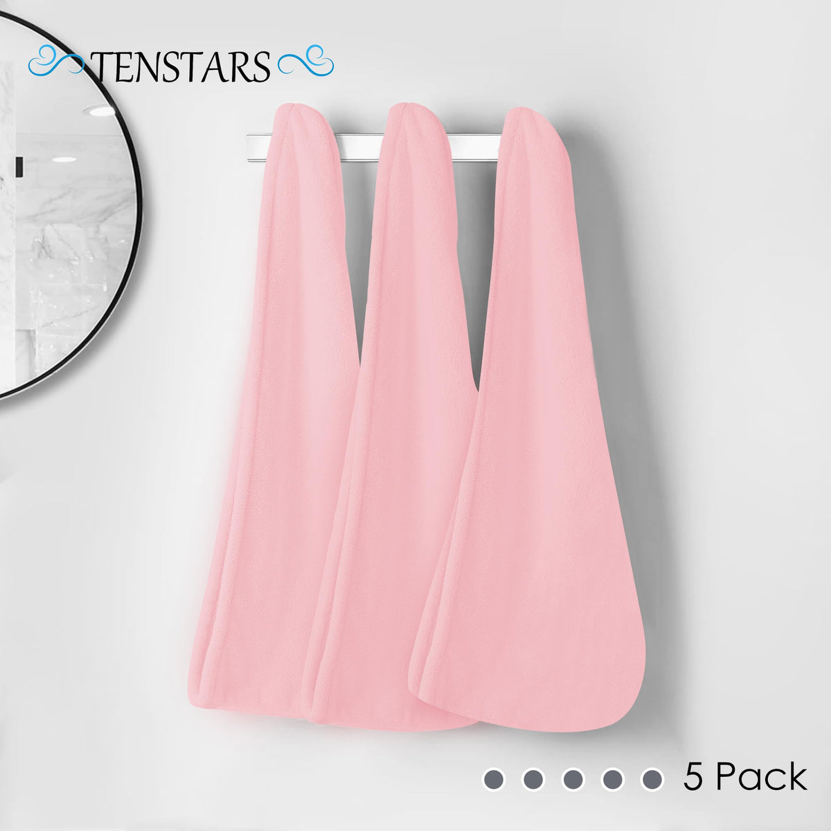 TENSTARS woman wearing towel wrap in bathroom shows hands-free drying benefit