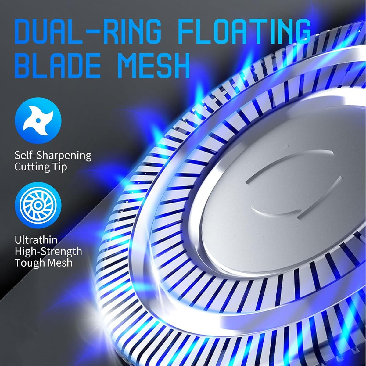 Teotopoa rotary head close-up revealing 4D floating blades for contour-following shave