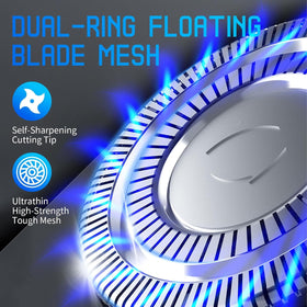 Teotopoa rotary head close-up revealing 4D floating blades for contour-following shave