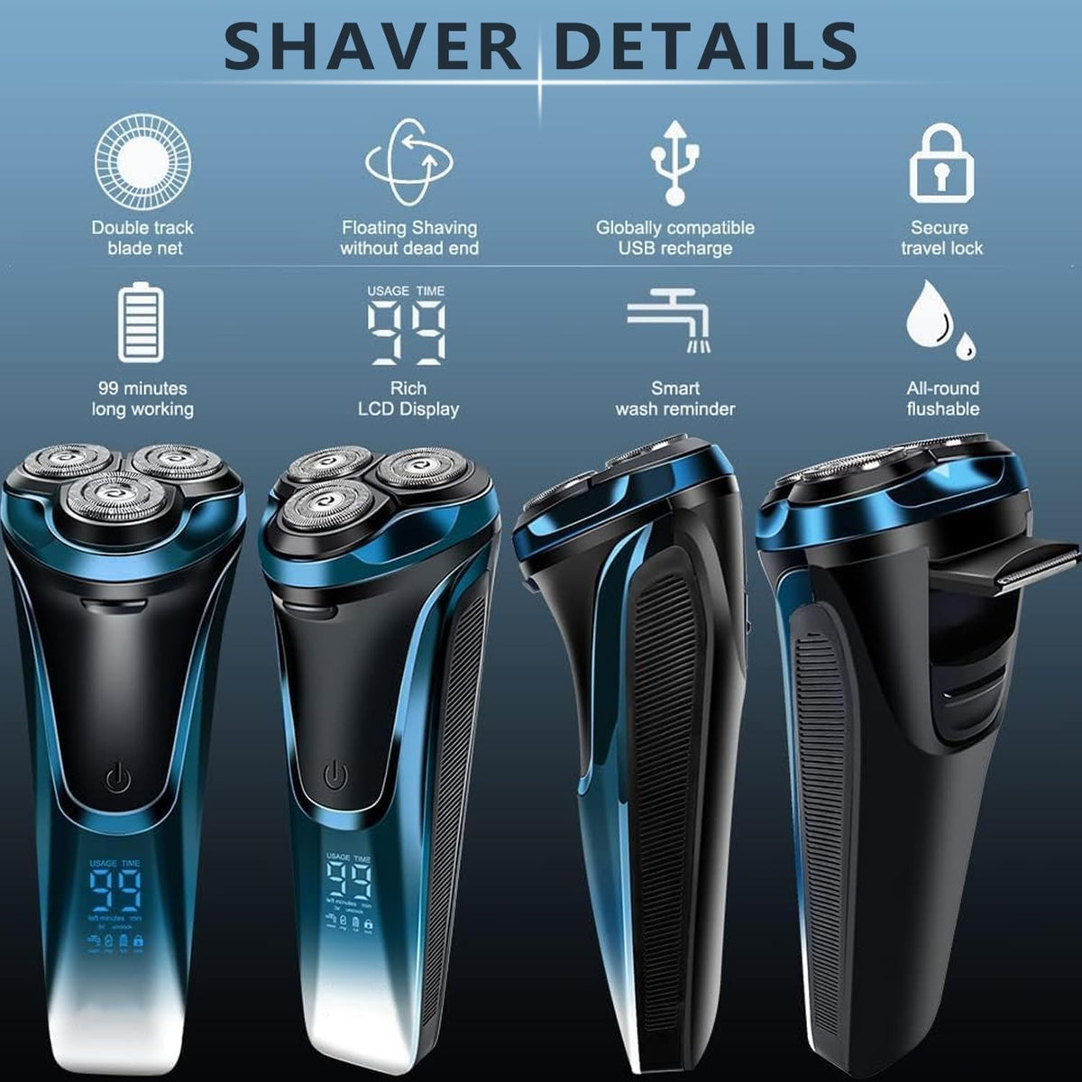 Teotopoa razor in hand to show size and travel-friendly cordless operation