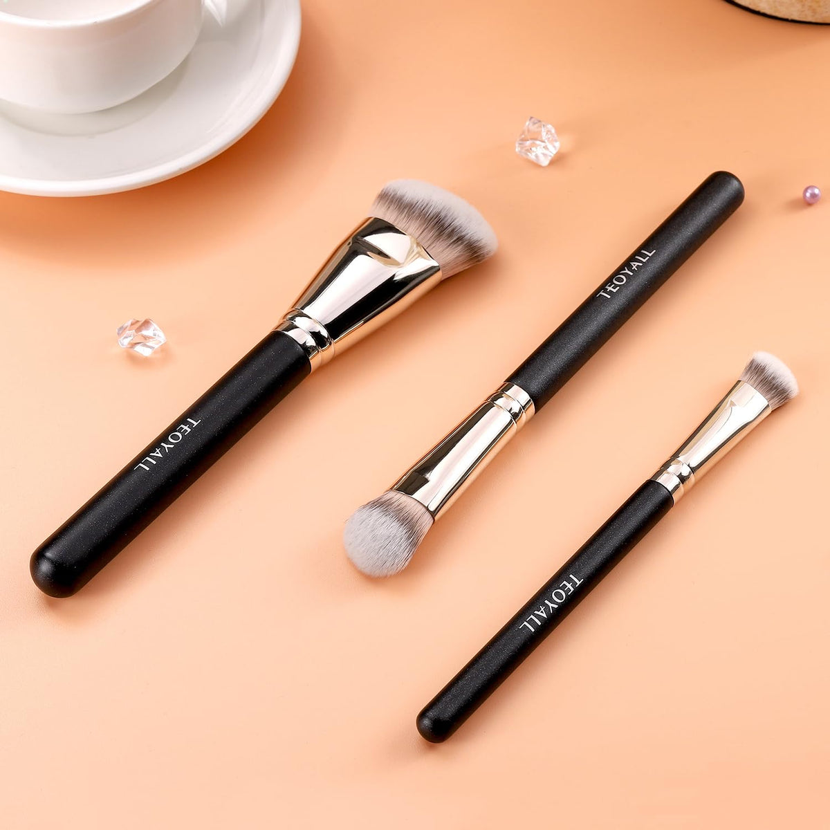 TEOYALL brushes styled with liquid cream and powder products for versatility
