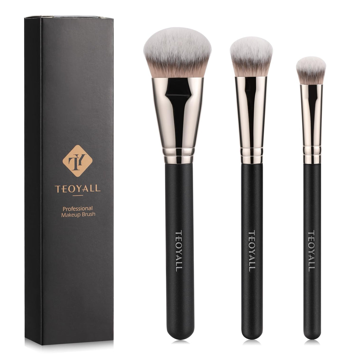 TEOYALL flat angled brushes set front packaging showing trio and benefits