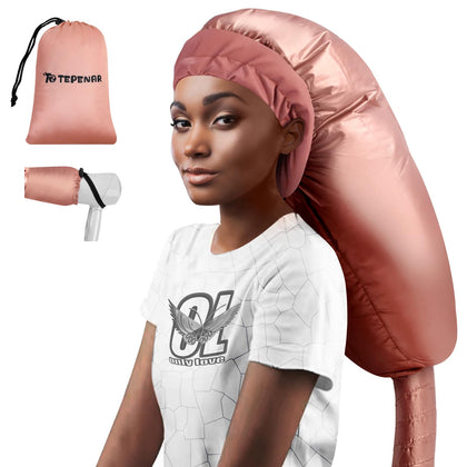 TEPENAR front view of bonnet dryer showing roomy hood and rose gold finish for full coverage