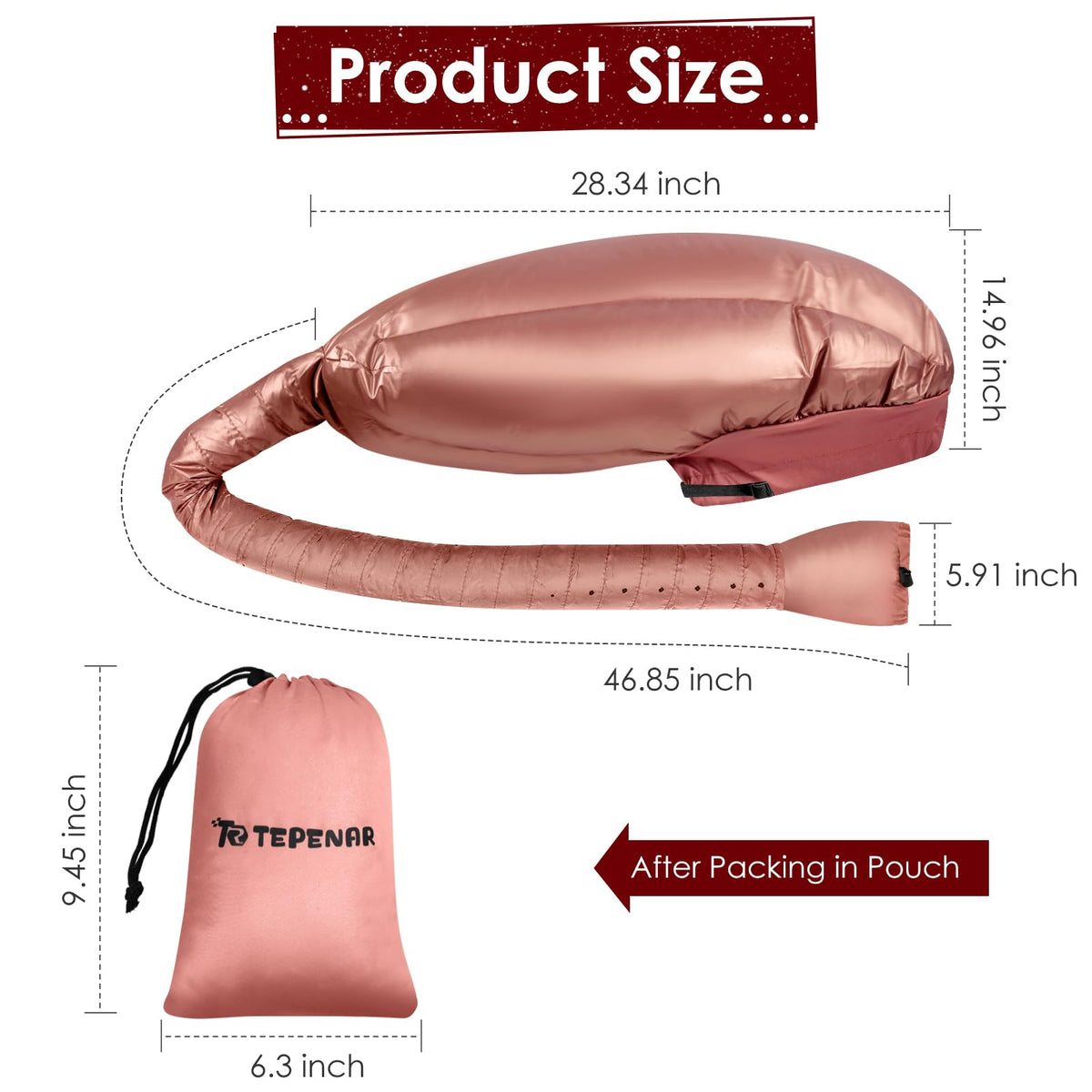 TEPENAR long stretchable hose attached to a handheld dryer for safe continuous airflow